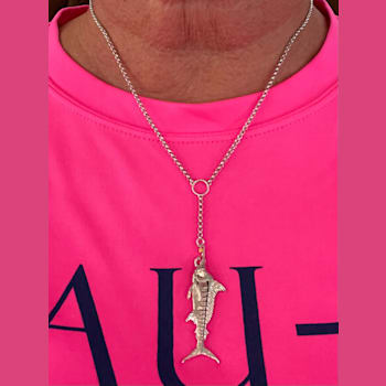 Sterling Silver Lariat Style Blue Marlin Necklace