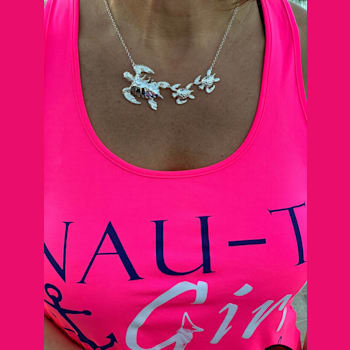 Sterling Silver Momma and Baby Sea Turtles Necklace with Rolo Chain.