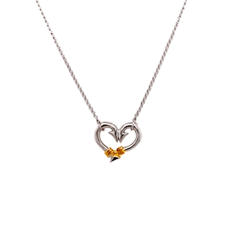 Sterling Silver Fishing Hook Heart Necklace with Rolo Chain.