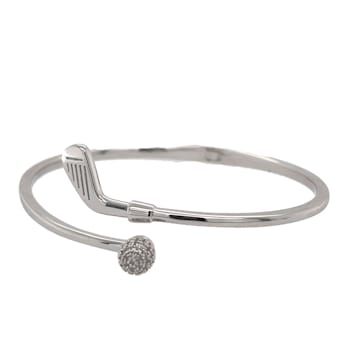 Sterling Silver Golf Club and Ball Bangle Bracelet with Crystal Accents.