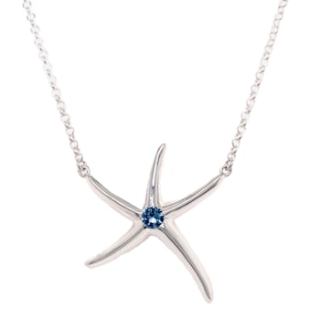 Sterling Silver Starfish Necklace with Rolo Chain and Blue CZ Center.