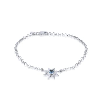 Sterling Silver Sun Anklet with Blue CZ Center Stone.