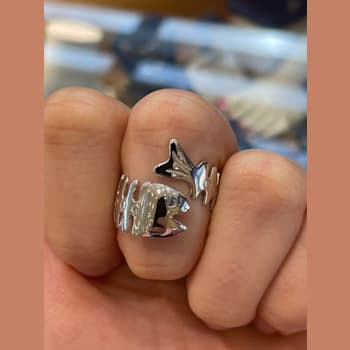 Sterling Silver Bonefish Ring with Blue CZ Accent.