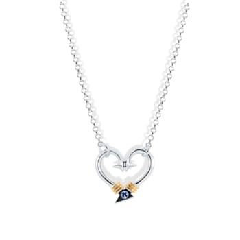 Sterling Silver Large Fishing Hook Heart Necklace with Blue CZ Accent.
