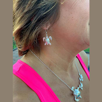 Sterling Silver Sea Turtle Dangle Earrings.