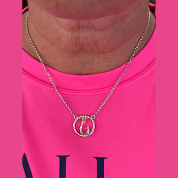 Sterling Silver Fishing Hook Circle Necklace with Rolo Chain and Blue CZ Accent.