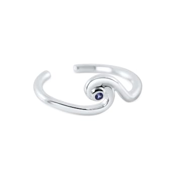 Sterling Silver Wave Toe Ring with Blue CZ Center.