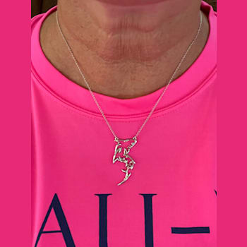 Sterling Silver Shark Silhouette Necklace with Rolo Chain and Blue CZ Accent.