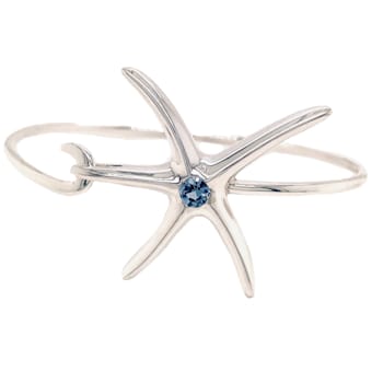 Sterling Silver Starfish Bangle Bracelet with Blue CZ Center.