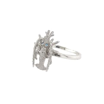 Sterling Silver Lobster Ring with Blue CZ Accents.