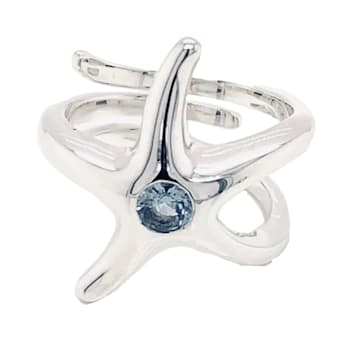 Sterling Silver Starfish Ring with Blue CZ Center.