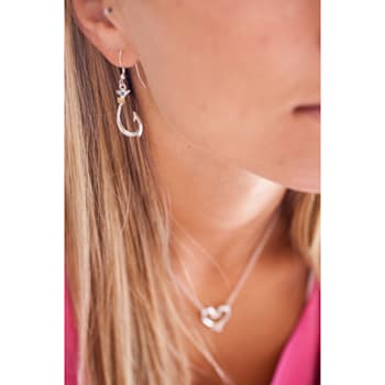 Sterling Silver Fishing Hook Dangle Style Earrings with Blue CZ Accents,
Large Hook Size.