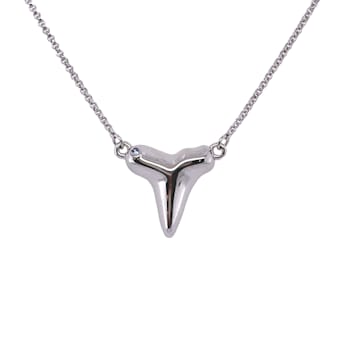 Sterling Silver Shark's Tooth Necklace with Rolo Chain and Blue CZ Accent.