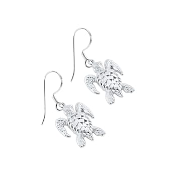 Sterling Silver Sea Turtle Dangle Earrings.