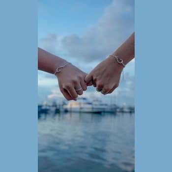 Sterling Silver Fishing Hook Rolo Chain Bracelet with Blue CZ Accent.