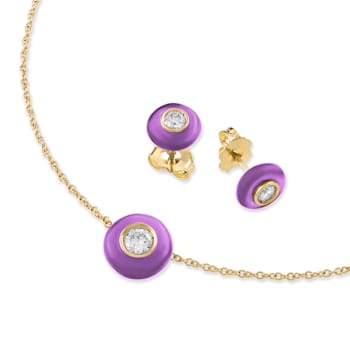 Belle Ciambelle-18K YG studs set with 0.10ctw diamonds and purple
amethyst doughnut.