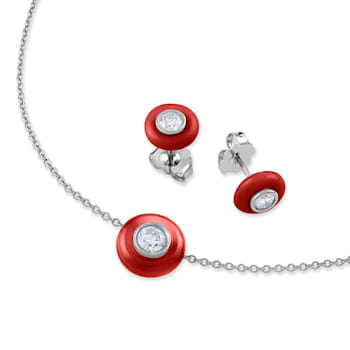 Belle Ciambelle-18K WG studs set with 0.10ctw diamonds and red coral doughnut.