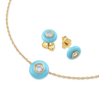 Belle Ciambelle-18K YG studs set with 0.10ctw diamonds and blue
turquoise doughnut.