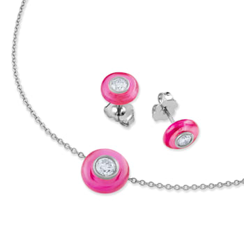 Belle Ciambelle-18K WG studs set with 0.10ctw diamonds and pink topaz doughnut.