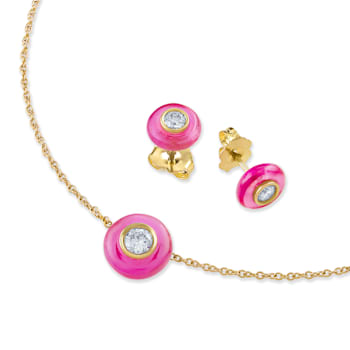 Belle Ciambelle-18K YG studs set with 0.10ctw diamonds and pink topaz doughnut.