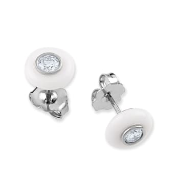 Belle Ciambelle-18K WG studs set with 0.10ctw diamonds and white onyx doughnut.