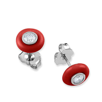 Belle Ciambelle-18K WG studs set with 0.10ctw diamonds and red coral doughnut.