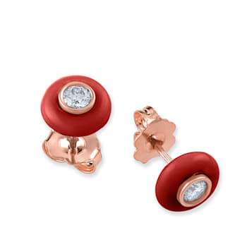 Belle Ciambelle-18K RG studs set with 0.10ctw diamonds and red coral doughnut.