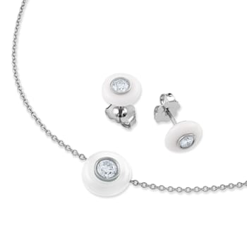 Belle Ciambelle-18K WG studs set with 0.10ctw diamonds and white onyx doughnut.