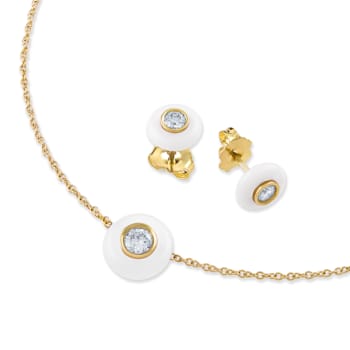 Belle Ciambelle-18K YG studs set with 0.10ctw diamonds and white onyx doughnut.