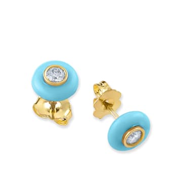 Belle Ciambelle-18K YG studs set with 0.10ctw diamonds and blue
turquoise doughnut.