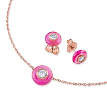 Belle Ciambelle-18K RG studs set with 0.10ctw diamonds and pink topaz doughnut.