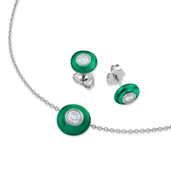 Belle Ciambelle-18K WG studs set with 0.10ctw diamonds and green
chrysoprase doughnut.