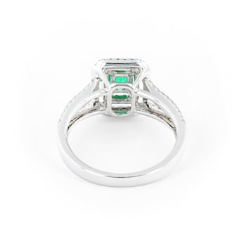 Emerald and White 18K White Gold Double Halo Ring