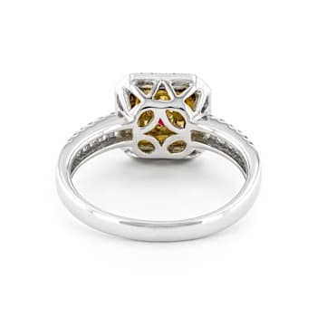 Red Ruby with Yellow and White Diamonds 18K Two-tone Gold Ring