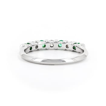 Round Diamond and Emerald 14K White Gold Ring