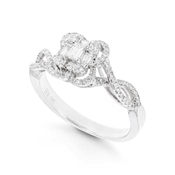 Round and Baguette Diamond 14K White Gold Ring