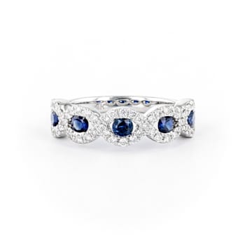 Round Diamond and Sapphire 14K White Gold Ring