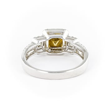 Round and Princess Diamond Ring with Yellow Center 18K White Gold Ring
