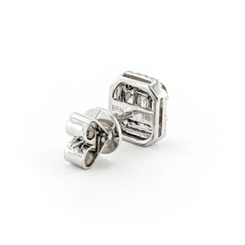 Round, Emerald & Baguette Cut Diamond Cluster 14K White Gold Earrings