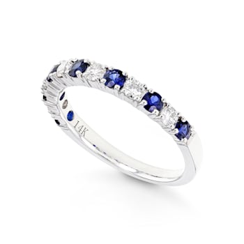 Round Diamond and Sapphire 14K White Gold Ring