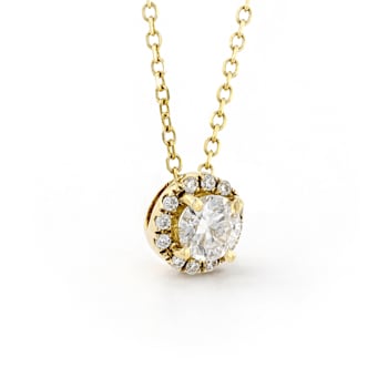 Round Halo with White Center 14K Yellow Gold Pendant with Chain