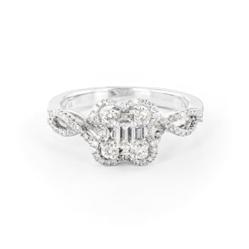 Round and Baguette Diamond 14K White Gold Ring