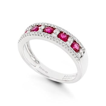 Red Ruby and White Diamond 14K White Gold Band