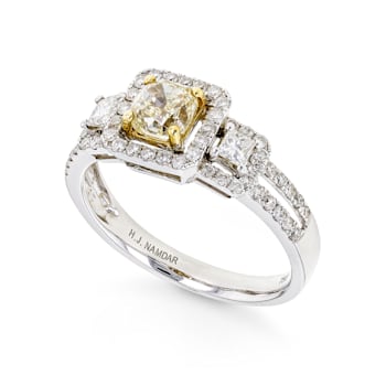 Round and Princess Diamond Ring with Yellow Center 18K White Gold Ring