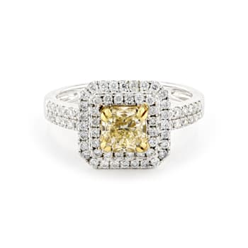 Double Rows Diamond Cushion Halo 18K White Gold Ring