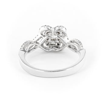 Round and Baguette Diamond 14K White Gold Ring