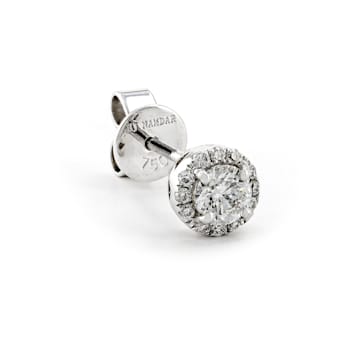 Center Of My Universe Round Halo 18K White Gold Earrings