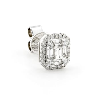Round, Emerald & Baguette Cut Diamond Cluster 14K White Gold Earrings