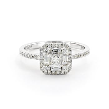 Round Princess Channel Baguette Diamond 14K White Gold Ring