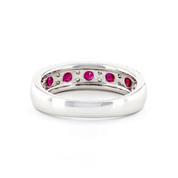 Red Ruby and White Diamond 14K White Gold Band